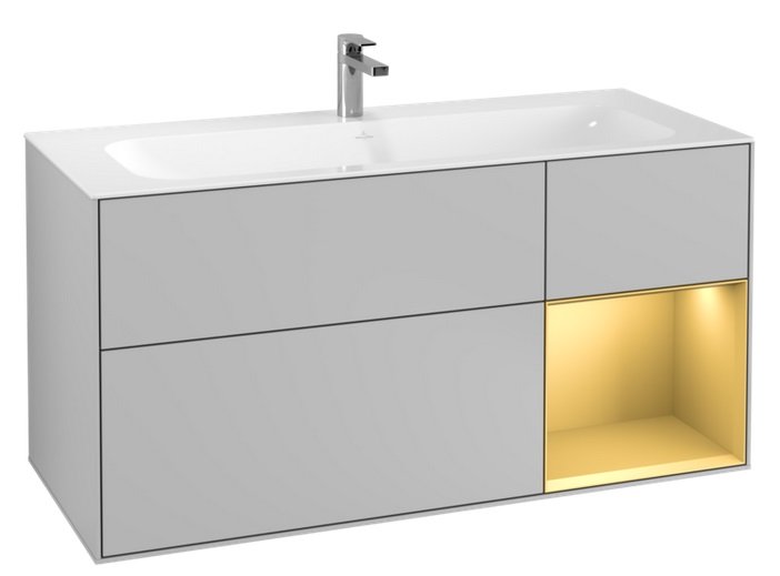 Тумба под раковину Villeroy & Boch Finion 119,6х49,8 см с подсветкой МДФ светло-серый матовый лак/золотой матовый лак G070HFGJ