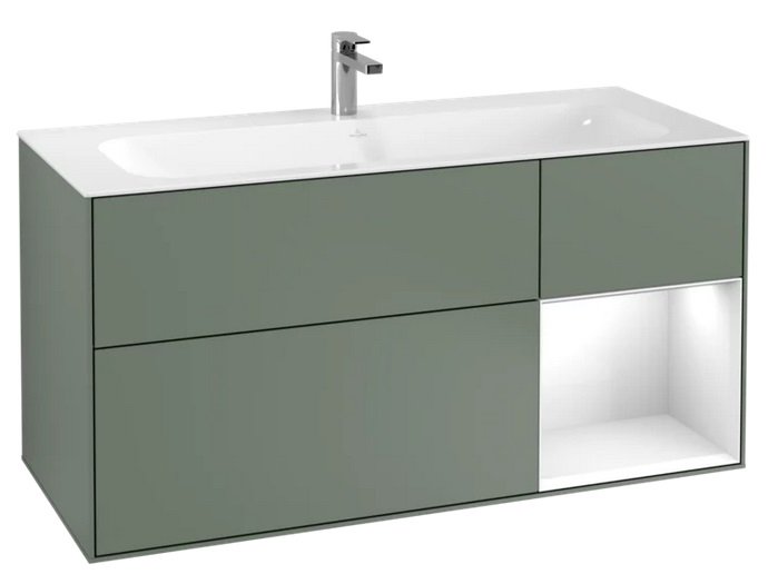 Тумба під раковину Villeroy & Boch Finion 119,6х49,8 см з підсвічуванням МДФ оливковий матовий лак/глянсовий білий лак G070GFGM