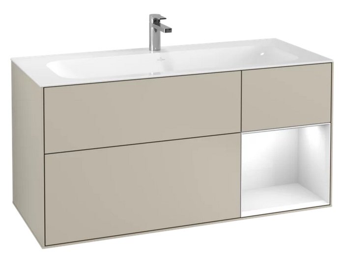 Тумба під раковину Villeroy & Boch Finion 119,6х49,8 см з підсвічуванням МДФ пісок матовий лак/глянсовий білий лак G070GFHH