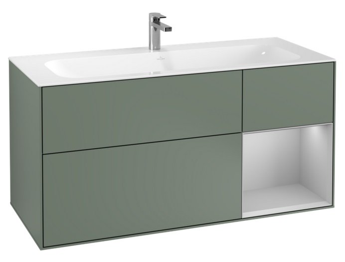Тумба под раковину Villeroy & Boch Finion 119,6х49,8 см с подсветкой МДФ оливковый матовый лак/светло-серый матовый лак G070GJGM