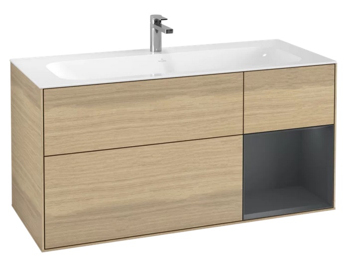 Тумба під раковину Villeroy & Boch Finion 119,6х49,8 см з підсвічуванням ДСП шпон дуба/темно-синій матовий лак G070HGPC