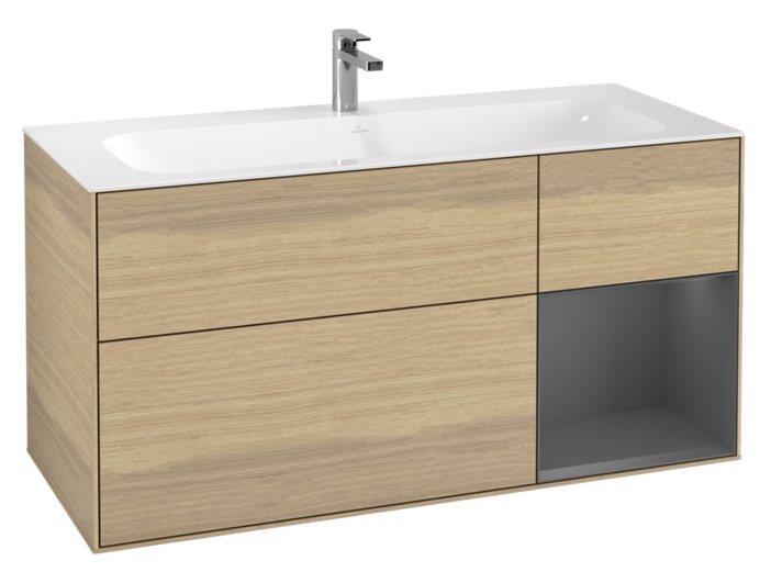 Тумба под раковину Villeroy & Boch Finion 119,6х49,8 см с подсветкой ДСП шпон дуба/антрацит матовый лак G070GKPC