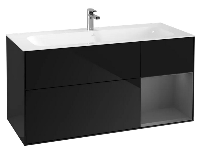 Тумба под раковину Villeroy & Boch Finion 119,6х49,8 см с подсветкой МДФ глянцевый черный лак/антрацит матовый лак G070GKPH