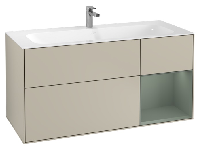 Тумба под раковину Villeroy & Boch Finion 119,6х49,8 см с подсветкой МДФ песок матовый лак/оливковый матовый лак G070GMHH