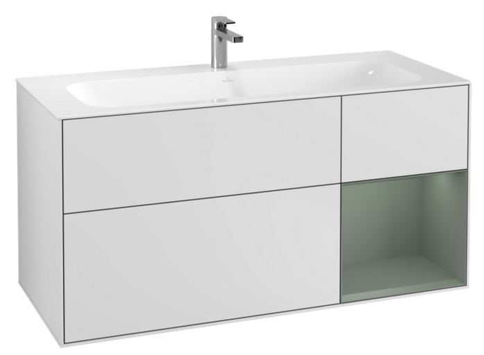 Тумба под раковину Villeroy & Boch Finion 119,6х49,8 см с подсветкой МДФ белый матовый лак/оливковый матовый лак G070GMMT