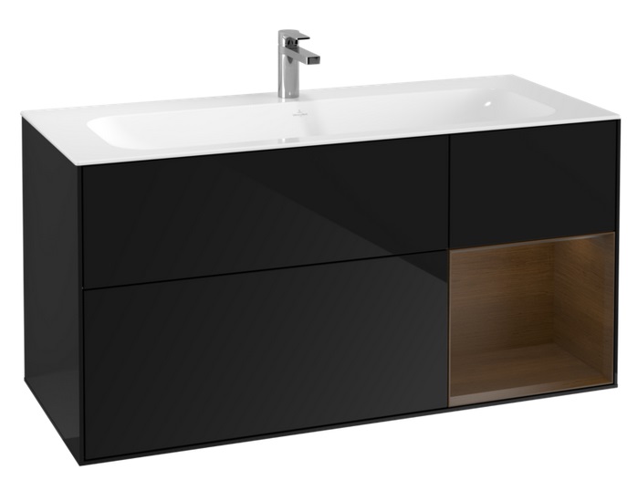 Тумба под раковину Villeroy & Boch Finion 119,6х49,8 см с подсветкой МДФ глянцевый черный лак/шпон грецкого ореха G070GNPH