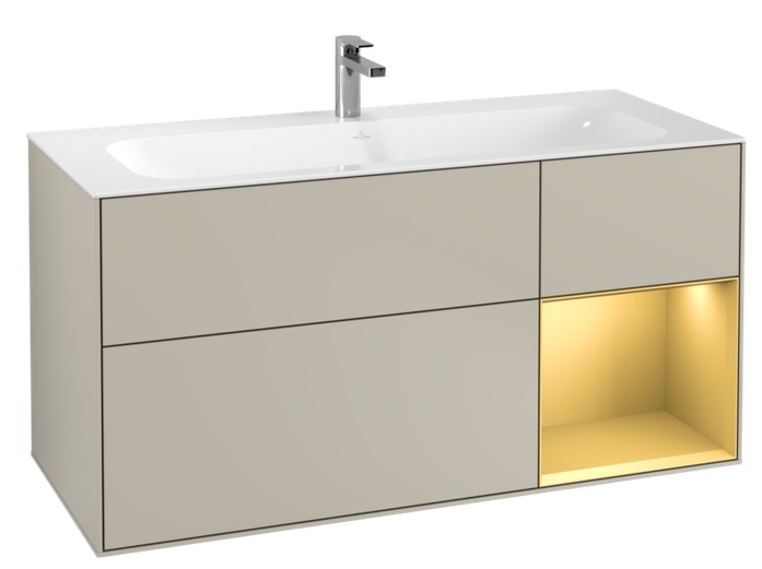 Тумба під раковину Villeroy & Boch Finion 119,6 х49, 8 см з підсвічуванням МДФ пісок матовий лак/золотий матовий лак G070HFHH