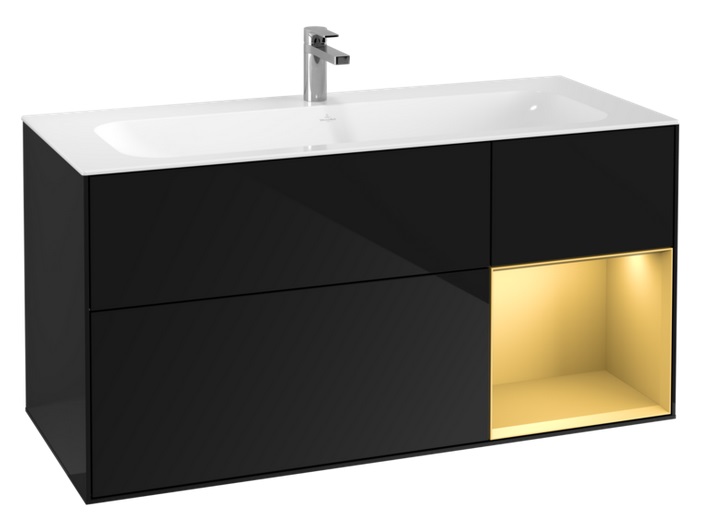 Тумба під раковину Villeroy & Boch Finion 119,6х49,8 см із підсвічуванням МДФ глянсовий чорний лак/золотий матовий лак G070HFPH