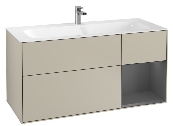 Тумба под раковину Villeroy & Boch Finion 119,6х49,8 см с подсветкой МДФ песок матовый лак/антрацит матовый лак G070GKHH