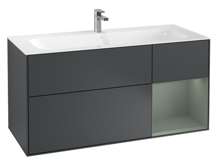 Тумба под раковину Villeroy & Boch Finion 119,6х49,8 см с подсветкой МДФ темно-синий матовый лак/оливковый матовый лак G070GMHG