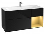 Тумба под раковину Villeroy & Boch Finion 119,6х49,8 см с подсветкой МДФ глянцевый черный лак/золотой матовый лак G070HFPH