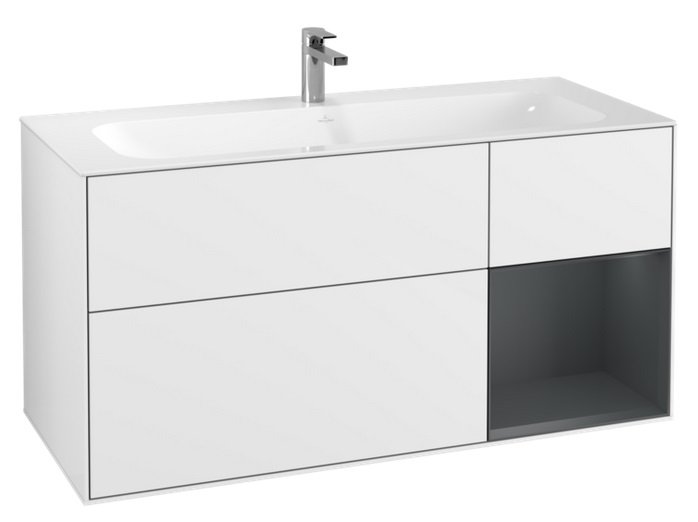 Тумба під раковину Villeroy & Boch Finion 119,6х49,8 см з підсвічуванням МДФ білий глянцевий лак/темно-синій матовий лак G070HGGF