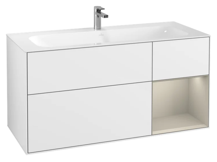 Тумба під раковину Villeroy & Boch Finion 119,6х49,8 см з підсвічуванням МДФ білий глянцевий лак/пісок матовий лак G070HHGF