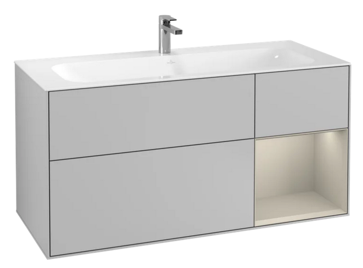 Тумба под раковину Villeroy & Boch Finion 119,6х49,8 см с подсветкой МДФ светло-серый матовый лак/песок матовый лак G070HHGJ