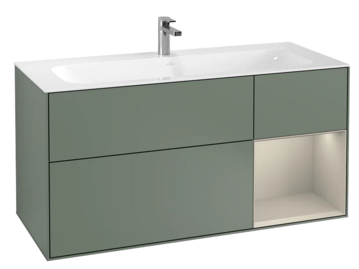 Тумба под раковину Villeroy & Boch Finion 119,6х49,8 см с подсветкой МДФ оливковый матовый лак/песок матовый лак G070HHGM