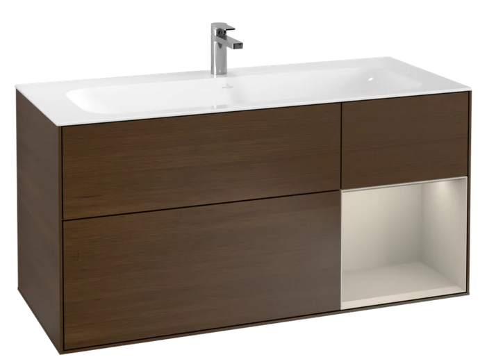 Тумба под раковину Villeroy & Boch Finion 119,6х49,8 см с подсветкой ДСП шпон грецкого ореха/песок матовый лак G070HHGN