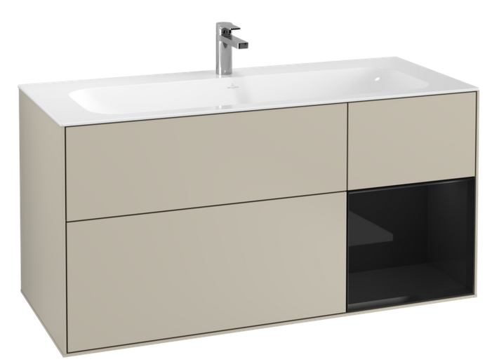 Тумба под раковину Villeroy & Boch Finion 119,6х49,8 см с подсветкой МДФ песок матовый лак/глянцевый черный лак G070PHHH