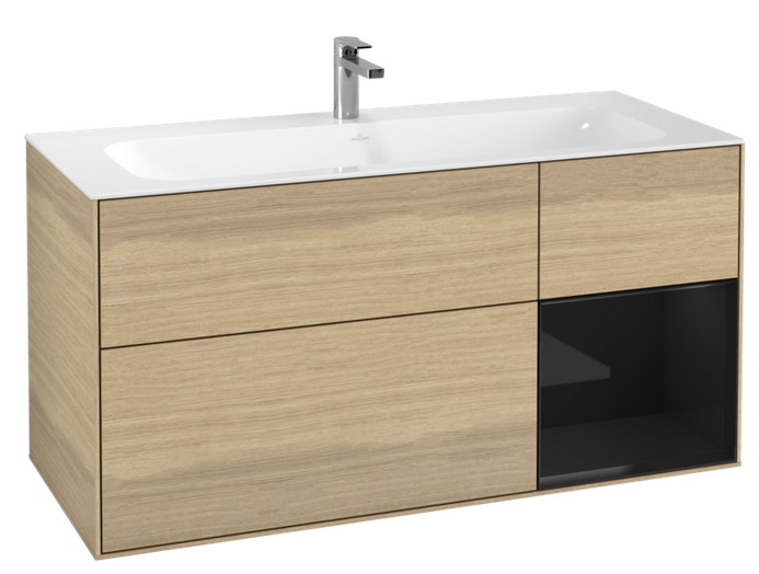 Тумба под раковину Villeroy & Boch Finion 119,6х49,8 см с подсветкой ДСП шпон дуба/глянцевый черный лак G070PHPC