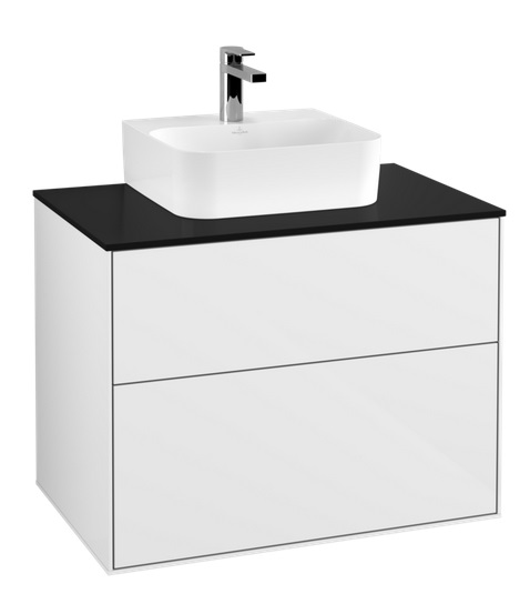 Тумба під раковину Villeroy & Boch Finion 80х50,1 см МДФ білий глянцевий лак/скло чорне матове F08200GF