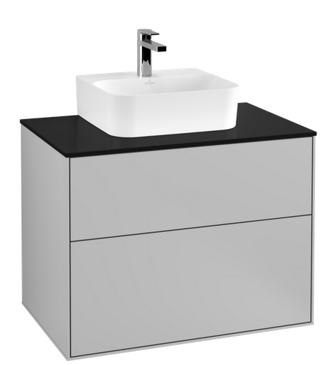 Тумба под раковину Villeroy & Boch Finion 80х50,1 см МДФ светло-серый матовый лак/стекло черное матовое F08200GJ