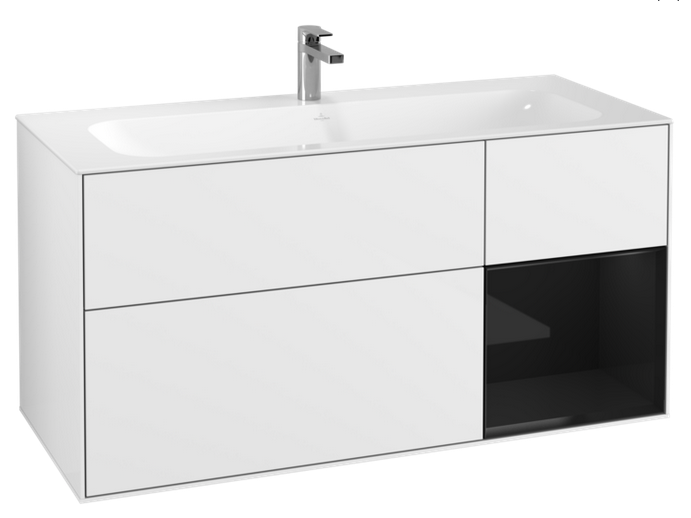 Тумба под раковину Villeroy & Boch Finion 119,6х49,8 см с подсветкой МДФ глянцевый белый лак/глянцевый черный лак G070PHGF