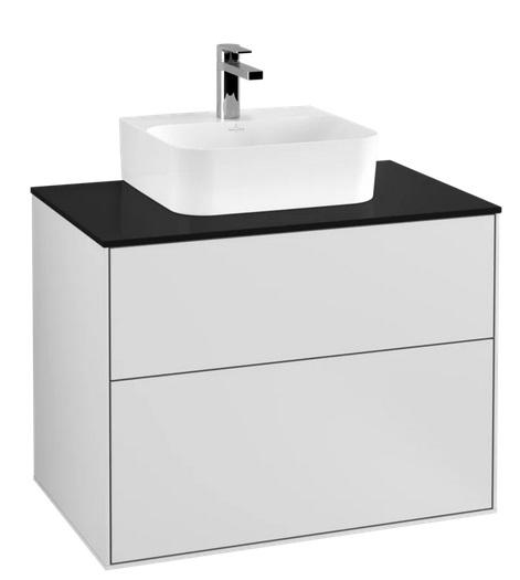 Тумба під раковину Villeroy & Boch Finion 80х50,1 см МДФ білий матовий лак/скло чорне матове F08200MT