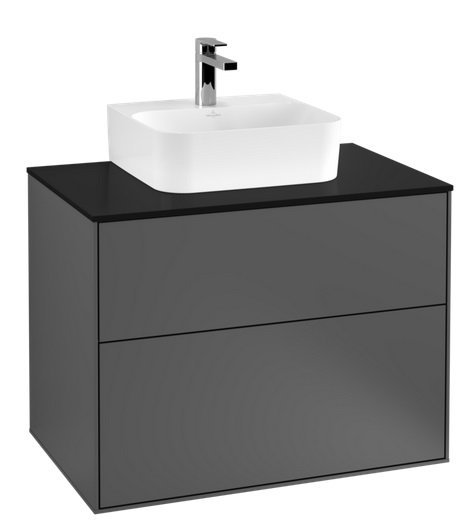 Тумба под раковину Villeroy & Boch Finion 80х50,1 см МДФ антрацит матовый лак/стекло черное матовое F08200GK