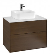 Тумба под раковину Villeroy & Boch Finion 80х50,1 см с подсветкой ДСП шпон грецкого ореха/стекло белое матовое G08100GN