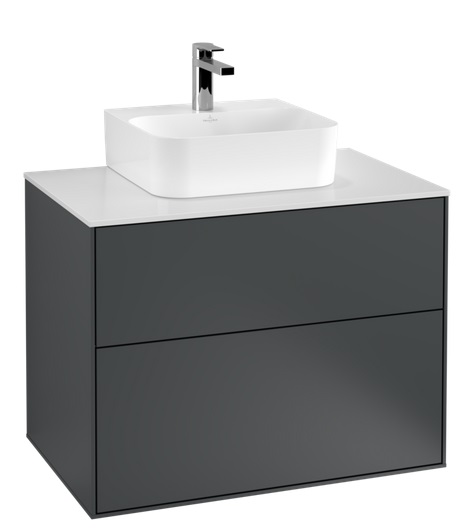 Тумба под раковину Villeroy & Boch Finion 80х50,1 см МДФ темно-синий матовый лак/стекло белое матовое F08100HG