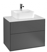 Тумба під раковину Villeroy & Boch Finion 80х50,1 см з підсвічуванням антрацит матовий лак/скло біле матове G08100GK