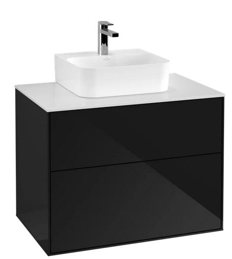 Тумба под раковину Villeroy & Boch Finion 80х50,1 см МДФ глянцевый черный лак/стекло белое матовое F08100PH