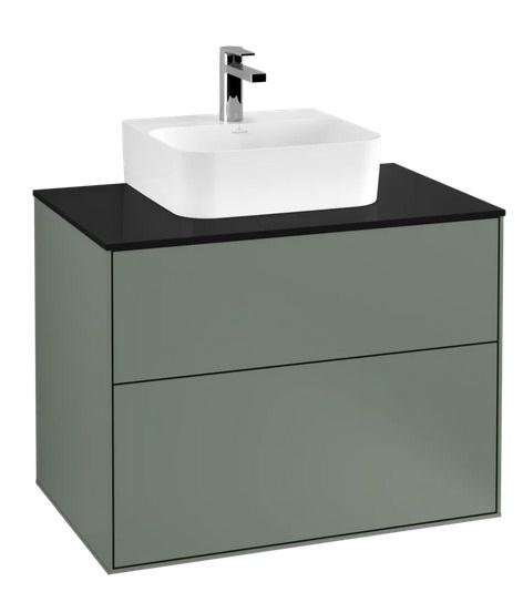 Тумба під раковину Villeroy & Boch Finion 80х50,1 см МДФ оливковий матовий лак/скло чорне матове F08200GM