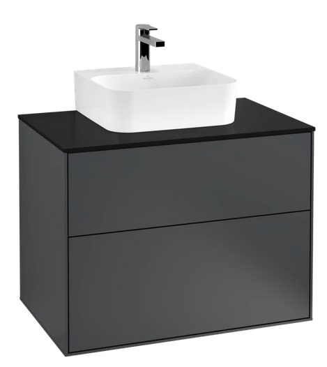 Тумба под раковину Villeroy & Boch Finion 80х50,1 см МДФ темно-синий матовый лак/стекло черное матовое F08200HG