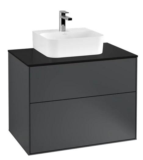 Тумба під раковину Villeroy & Boch Finion 80х50,1 см МДФ темно-синій матовий лак/скло чорне матове F08200HG