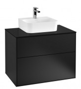 Тумба під раковину Villeroy & Boch Finion 80х50,1 см МДФ чорний матовий лак/скло чорне матове F08200PD