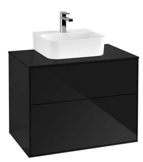 Тумба под раковину Villeroy & Boch Finion 80х50,1 см МДФ глянцевый черный лак/стекло черное матовое F08200PH