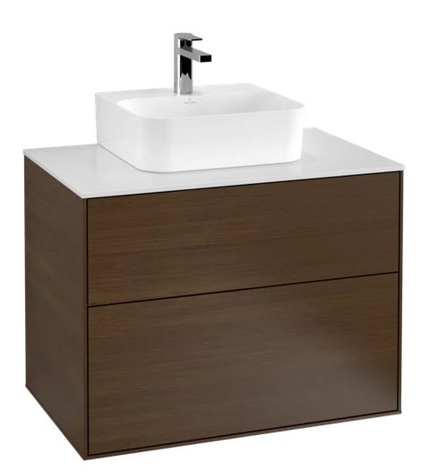 Тумба под раковину Villeroy & Boch Finion 80х50,1 см с подсветкой ДСП шпон грецкого ореха/стекло белое матовое G08100GN