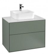 Тумба під раковину Villeroy & Boch Finion 80х50,1 см МДФ оливковий матовий лак/скло біле матове F08100GM