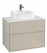 Тумба під раковину Villeroy & Boch Finion 80х50,1 см МДФ пісок матовий лак/скло біле матове F08100HH