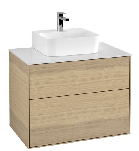 Тумба під раковину Villeroy & Boch Finion 80х50,1 см ДСП шпон дуба/скло біле матове F08100PC