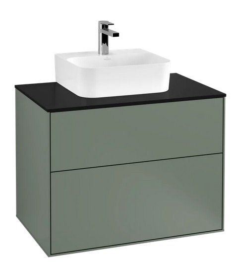 Тумба під раковину Villeroy & Boch Finion 80х50,1 см МДФ оливковий матовий лак/скло чорне матове F08200GM