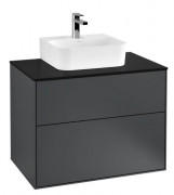 Тумба під раковину Villeroy & Boch Finion 80х50,1 см МДФ темно-синій матовий лак/скло чорне матове F08200HG
