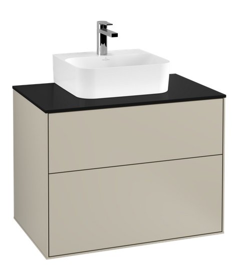 Тумба под раковину Villeroy & Boch Finion 80х50,1 см МДФ песок матовый лак/стекло черное матовое F08200HH