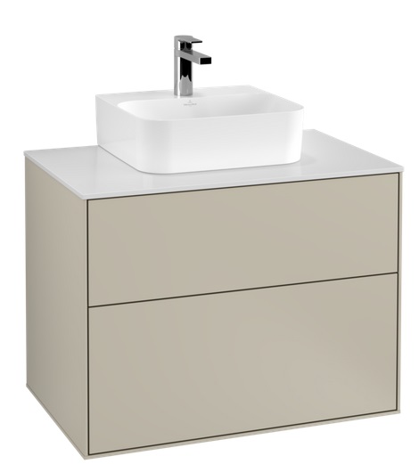 Тумба под раковину Villeroy & Boch Finion 80х50,1 см с подсветкой МДФ песок матовый лак/стекло белое матовое G08100HH