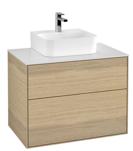 Тумба под раковину Villeroy & Boch Finion 80х50,1 см с подсветкой ДСП шпон дуба/стекло белое матовое G08100PC