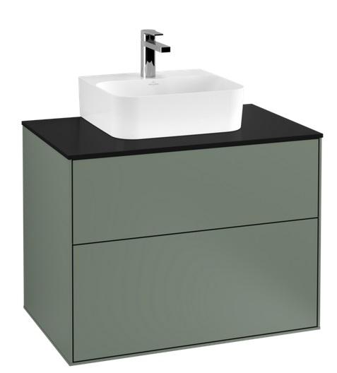 Тумба под раковину Villeroy & Boch Finion 80х50,1 см с подсветкой МДФ оливковый матовый лак/стекло черное матовое G08200GM