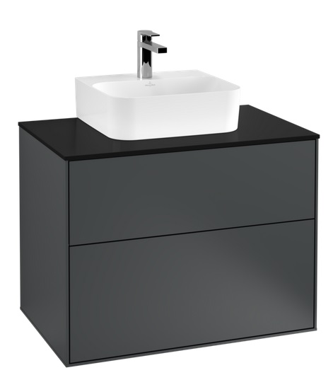 Тумба под раковину Villeroy & Boch Finion 80х50,1 см с подсветкой МДФ темно-синий матовый лак/стекло черное матовое G08200HG