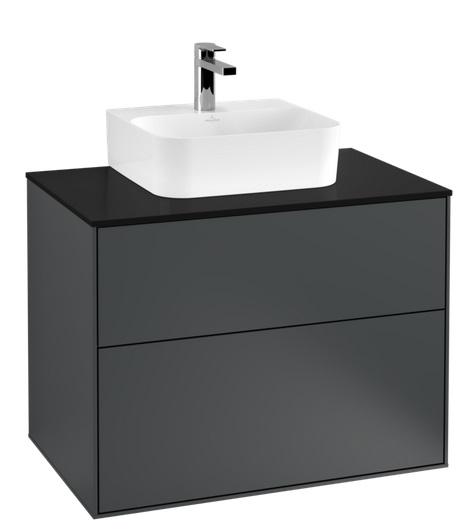 Тумба под раковину Villeroy & Boch Finion 80х50,1 см с подсветкой МДФ темно-синий матовый лак/стекло черное матовое G08200HG