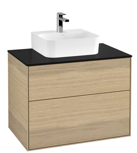 Тумба под раковину Villeroy & Boch Finion 80х50,1 см с подсветкой ДСП шпон дуба/стекло черное матовое G08200PC