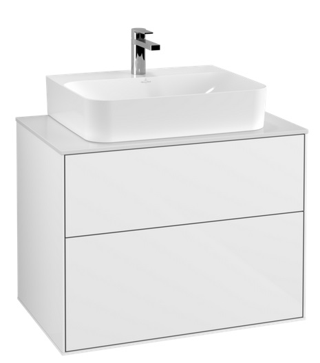 Тумба під раковину Villeroy & Boch Finion 80х50,1 см МДФ білий глянцевий лак/скло біле матове F09100GF